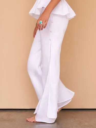 Casual Plus Size Solid Wide Leg Pants
