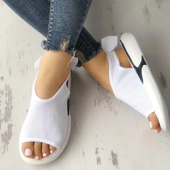 Women Mesh Fabric Sandals Casual Breathable Bowknot Embellished Shoes