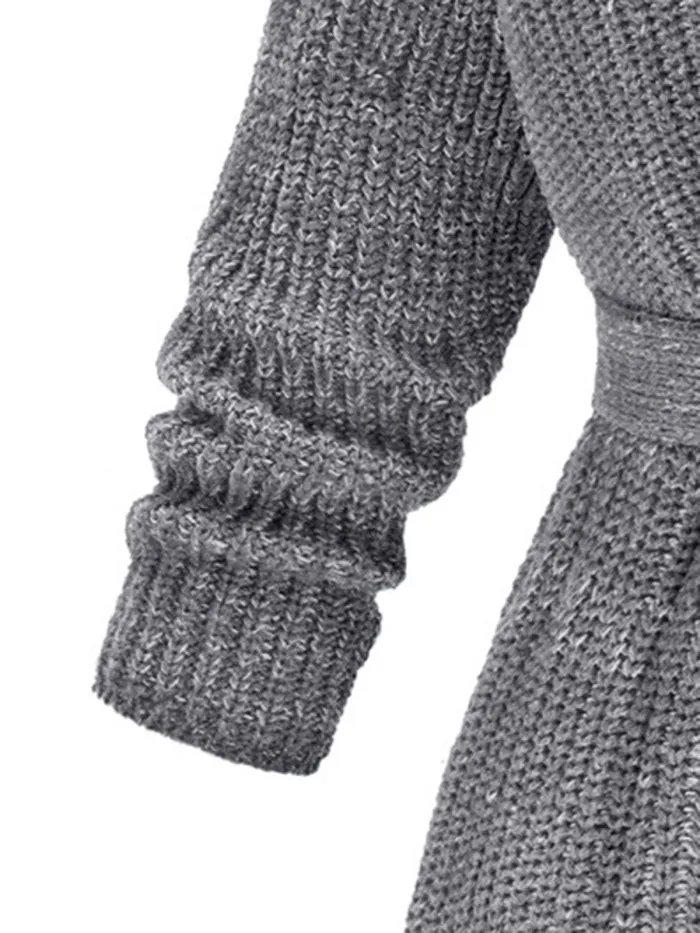 Gray Casual Knitted Solid Shift Outerwear