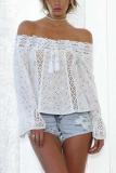 Off Shoulder  Backless Drawstring  Hollow Out Plain Blouses