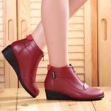 Women PU Booties Casual Comfort Zipper Low Wedge Heel Shoes