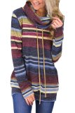 Casual Long Sleeve Striped Cotton Hoodies