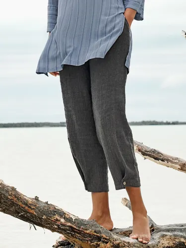Solid  Casual Linen Pant