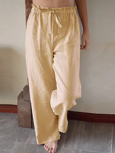 Apricot Solid Cotton-Blend Casual Pants