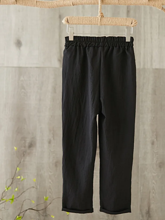 Plus Size Women Solid Loose Casual Pants