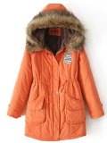 Khaki Solid Pockets Hoodie Casual Quilted Coat
