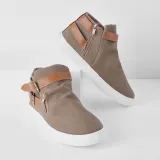Plus Size Canvas Ankle Boots Flat Heel Buckle Booties with Zipper
