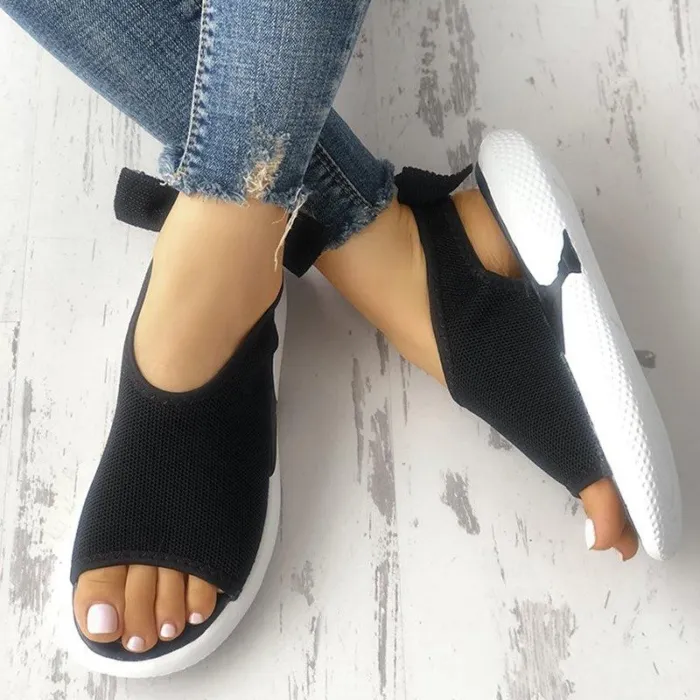 Women Mesh Fabric Sandals Casual Breathable Bowknot Embellished Shoes