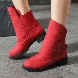 Gray Spring/Fall Buckle Chunky Heel Daily Boots