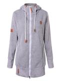 Women Long Sleeve Zipper Casual Hooded Pocket Coats