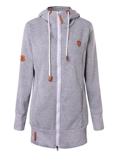 Women Long Sleeve Zipper Casual Hooded Pocket Coats