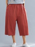 Plus Size Women Cotton And Linen Solid Loose Casual Wide Leg Pants