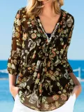 V Neck Long Sleeve Printed Shirts & Tops