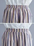 Plus Size Women Striped Casual Wide Leg Pants