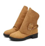Gray Spring/Fall Buckle Chunky Heel Daily Boots