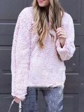 Pink Stand-up Neck Zipper Casual Hoodies & Sweatshirt
