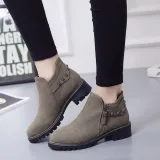 Khaki Spring/Fall Chunky Heel Zipper Boot