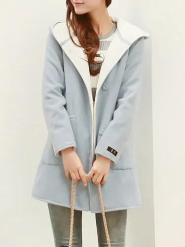 Pockets Casual Hoodie Plain Plus Size Coat