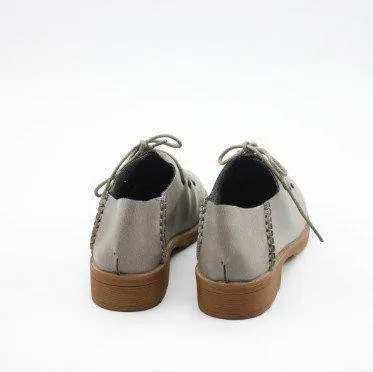 Gray PU Lace-up Spring/Fall Daily Chunky Heel Loafers
