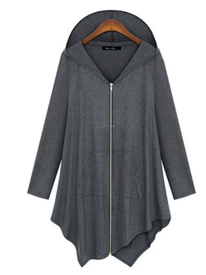 Long Sleeve Hoodie Cotton Casual Asymmetric Zipper Hoodies