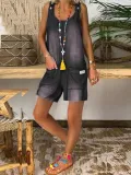 Blue Cotton Casual One-Pieces