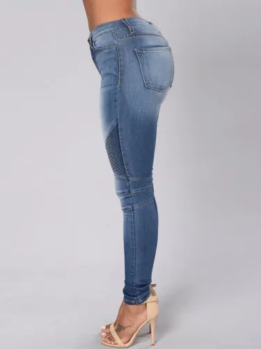 Gradient Pleated Patchwork Pocket Jeans