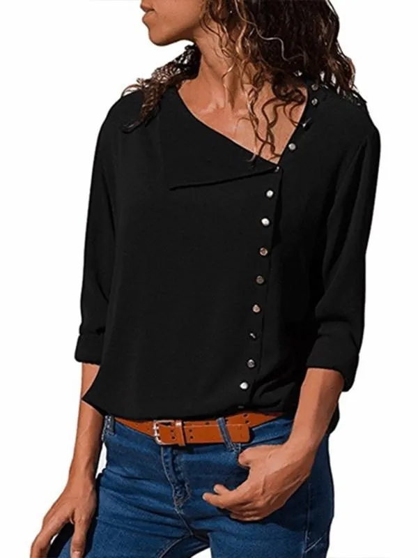 Cotton-blend Shift Buttoned Casual Blouses & Shirt