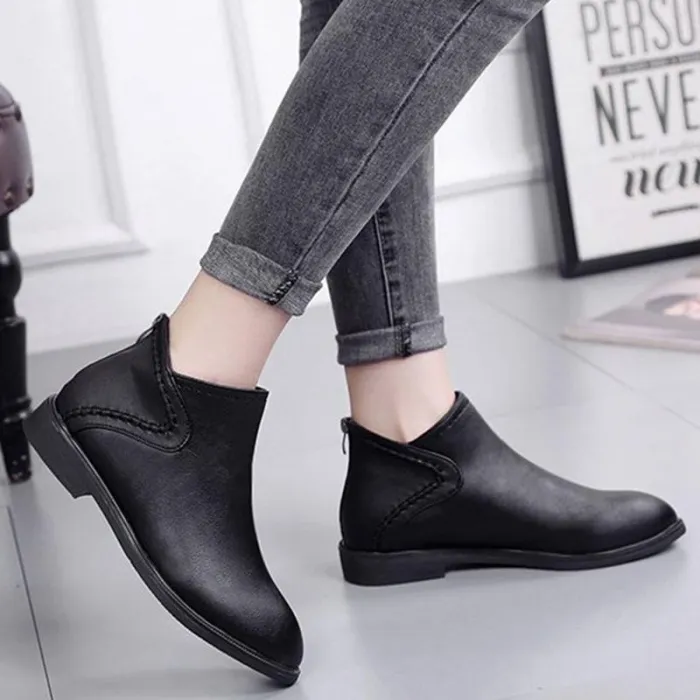 Women Artificial Leather Booties Casual Comfort Zipper Shoes