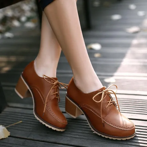 Women Daily Spring/Fall Lace-up PU Chunky Heel Boots