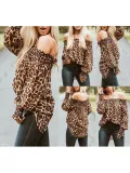 Long Sleeve Off Shoulder Leopard Print Gathered Blouse & Shirts