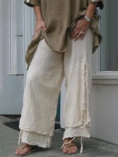 Plus Size Women Linen Casual Pants Solid Cotton Summer Bottoms