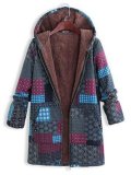 Abstract Printed Hoodie Long Coat