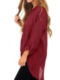 Casual Polyester V Neck Buttoned Blouse