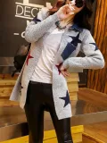 Star Wool Blend Patchwork Pockets Long Sleeve Cardigans