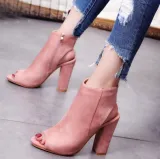 Nude Spring/Fall Zipper Daily Suede Plus Size Chunky Heel Boots