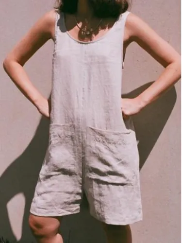 Sleeveless Solid Linen Jumpsuits