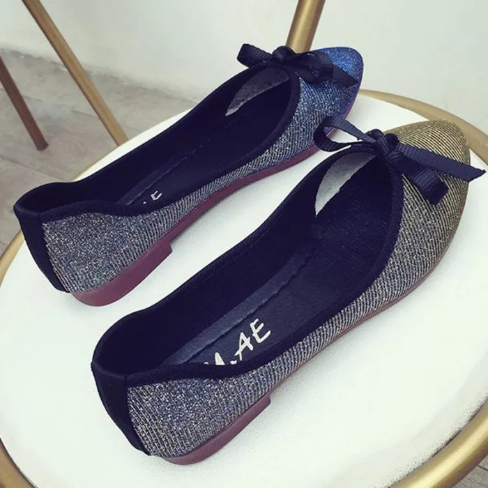 Women Bowknot  Sparkling Glitter Flats Casual Comfort Slip On Shoes