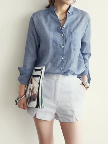 Casual Long Sleeve Loose Linen Blouse