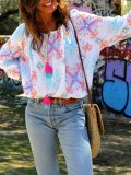 V Neck Boho Floral-Print Shirts & Tops
