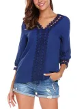 Solid Color Lace Chiffon Blouse