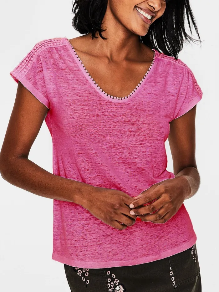 Short Sleeve Plain Casual V Neck Shirts & Tops