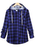 Gingham Checkered Buttoned Casual Open Hoodie Coat