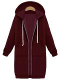 Women Plain Pockets Long Sleeve Plus Size Hoodie Coat