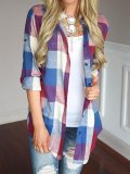 Casual Cotton Shirt Collar Gingham Blouse