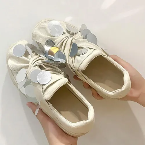 Women Canvas Loafers Casual Sequin Slip On Shoes