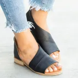 Peep Toe Side-cut Style Stacked Heel Flats