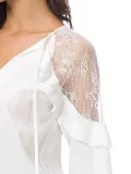 Deep V-Neck Lace Casual Solid Paneled Elegant Blouse