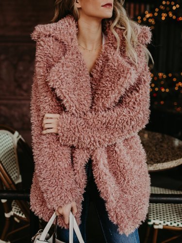 Long Sleeve Fluffy Casual Solid Quilted Coat