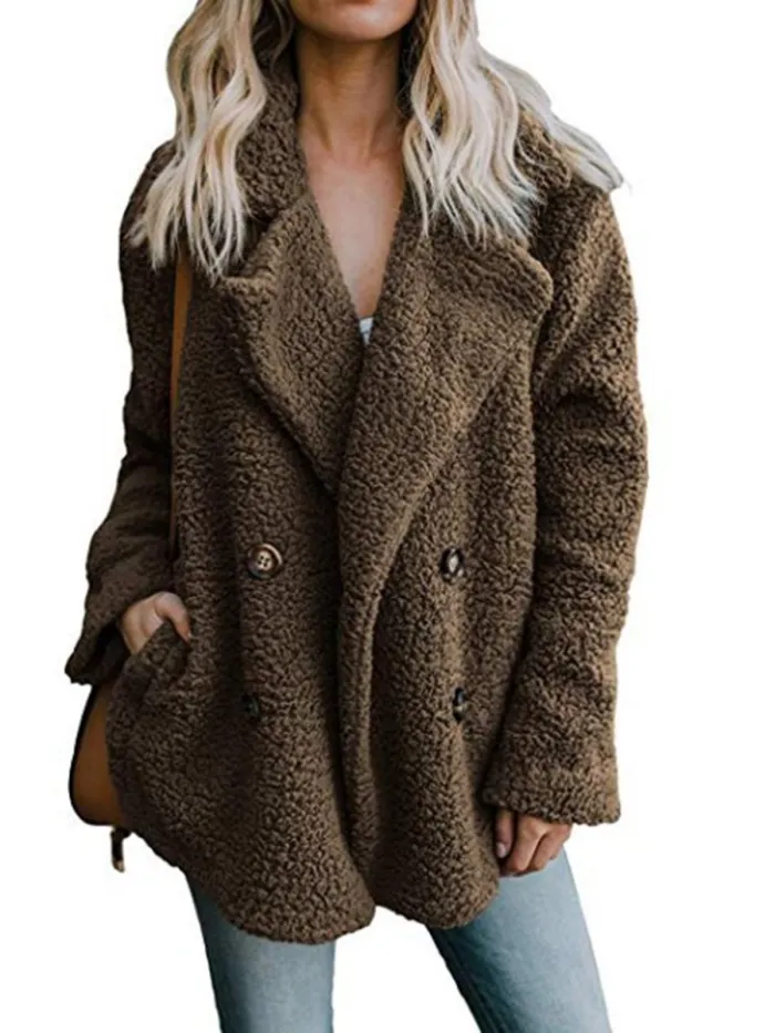 Women Sherpa Coat Fluffy Jacket Buttoned Teddy Bear Coats
