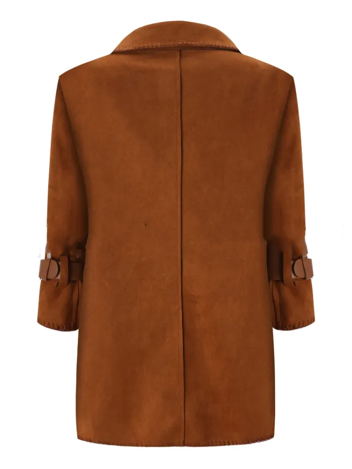 Vintage Buckle Sleeve Holiday 3/4 Sleeve Paneled Wool Blend Coat